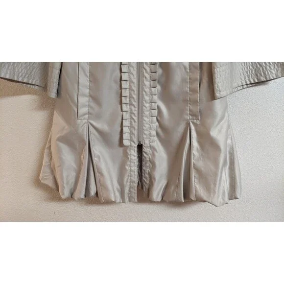 Women's Samuel Dong Champagne Ruffle Front Zippered Bubble Hem Coat Small - Picture 6 of 11